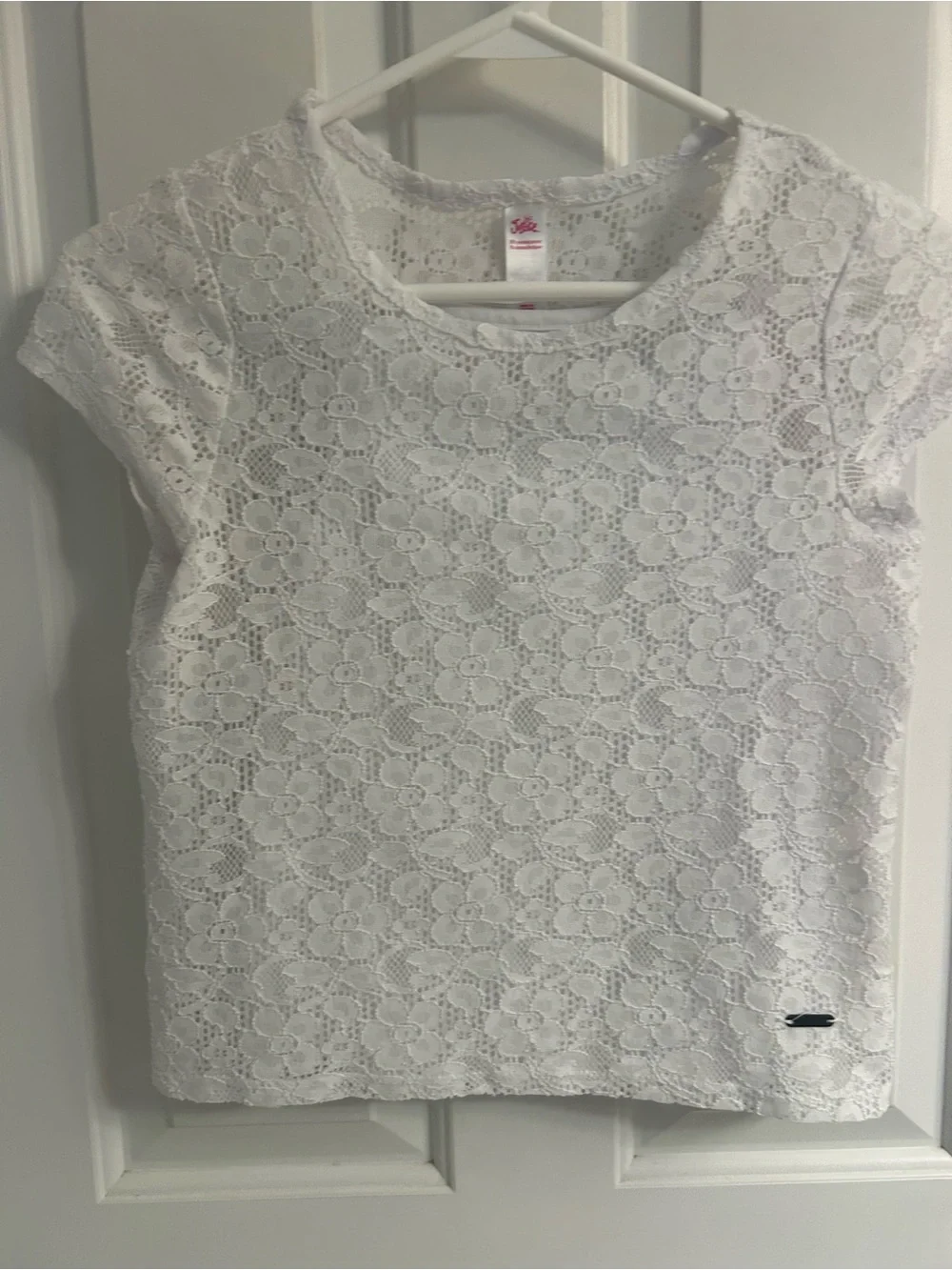 Girls Justice White Lace Short Sleeve Top With White Cami